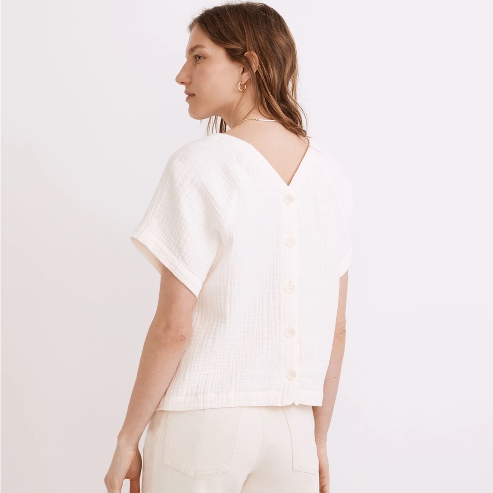 Madewell White Button-Up Short Sleeve Top. Size S. Style NE240 - Picture 2 of 8